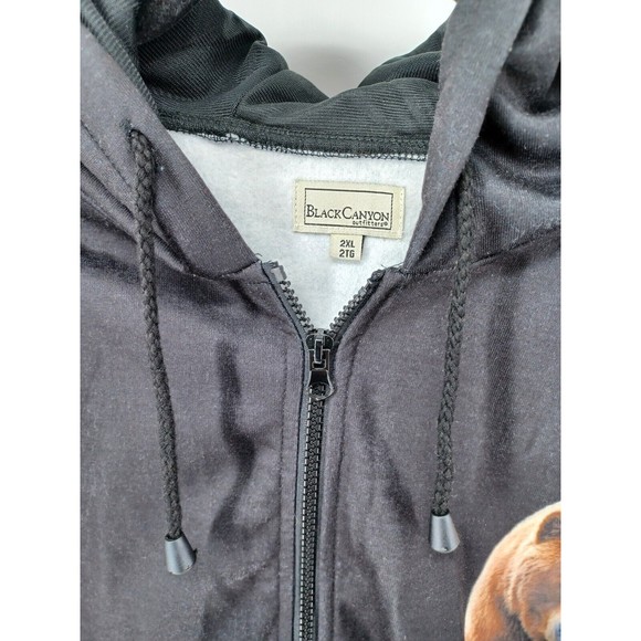 Black Canyon men's Sweater 2XL  Large Black  Hoodie Pocket Casual bear print - Picture 2 of 8